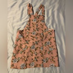NO BOUNDARIES pink floral pinafore mini overall dress